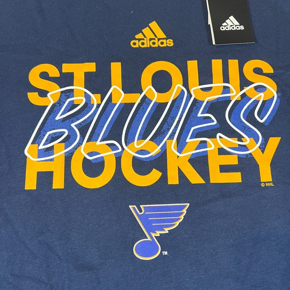 Adidas‎ Mens Medium Navy Blue St. Louis Blues Hockey LS Amplifier Tee Shirt NWT